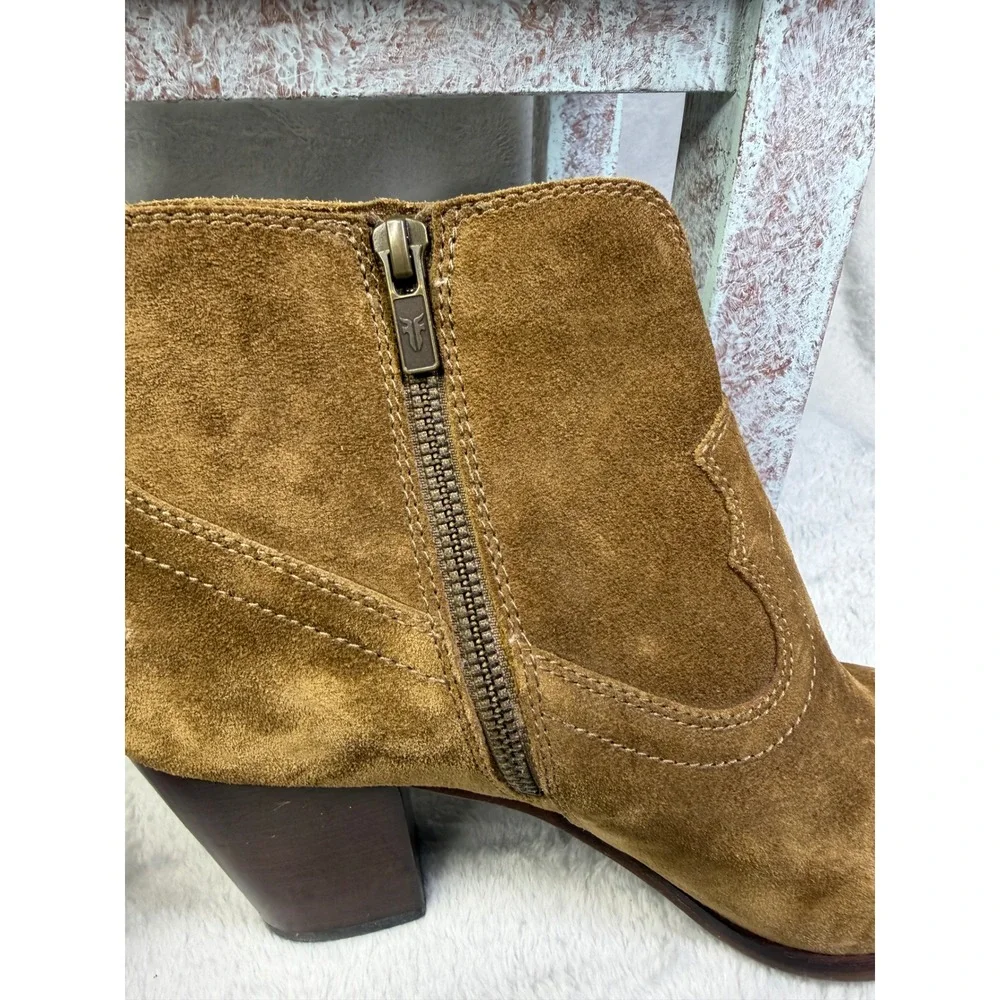 Frye Renee Seam Short Boots Womens 9.5 Brown Pointed Toe Block Heel 3472063